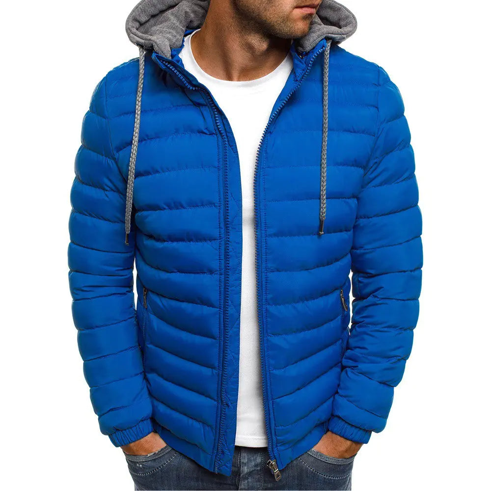 Men's Casual Stylish Solid Color Hooded Cotton Jacket