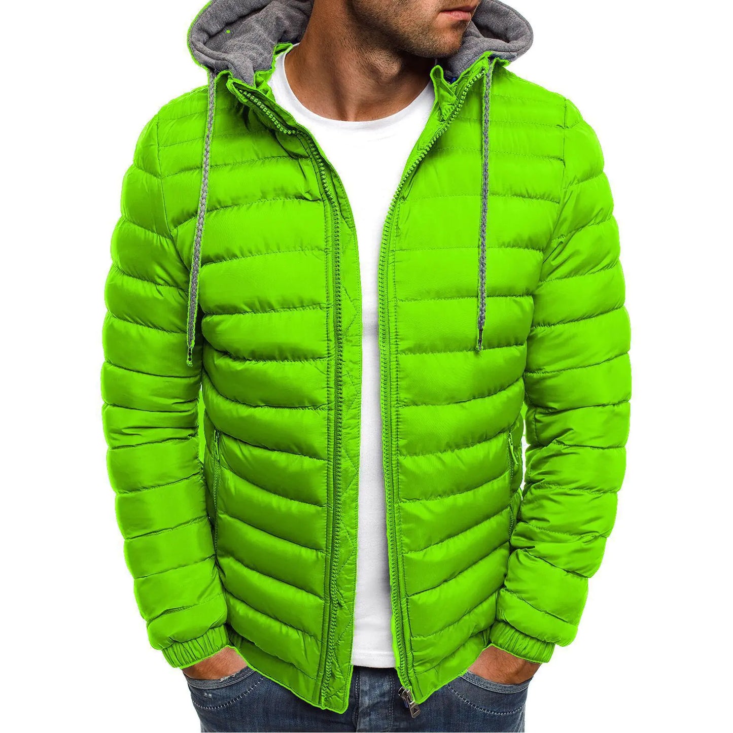 Men's Casual Stylish Solid Color Hooded Cotton Jacket