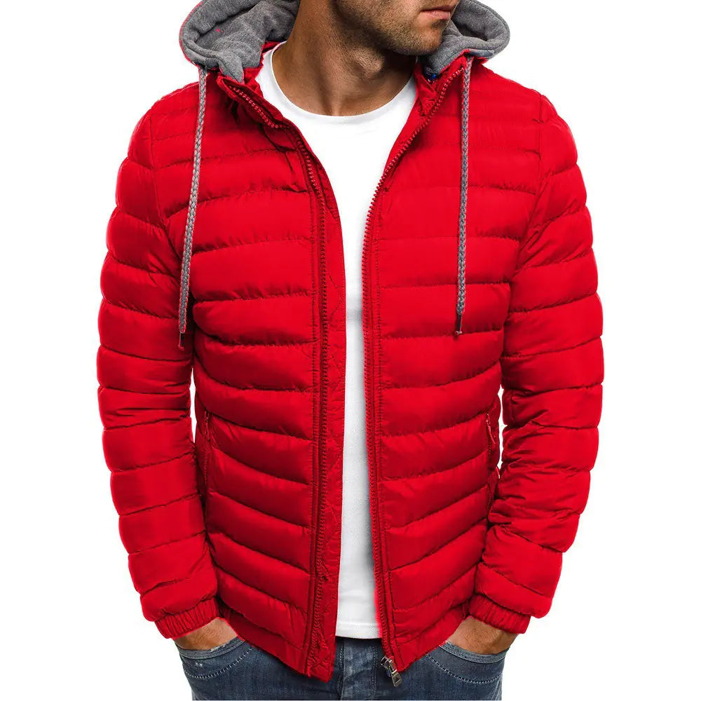 Men's Casual Stylish Solid Color Hooded Cotton Jacket