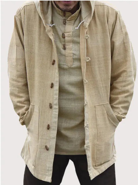 Retro Hooded Long Sleeve Casual Jacket in Solid Color