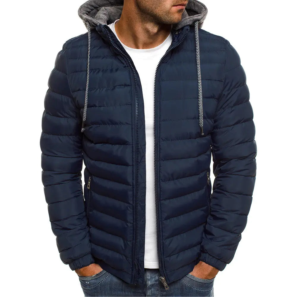 Men's Casual Stylish Solid Color Hooded Cotton Jacket