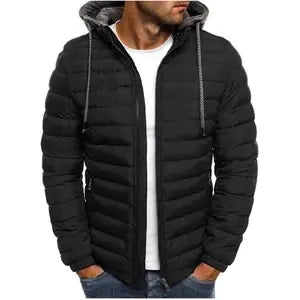 Men's Casual Stylish Solid Color Hooded Cotton Jacket