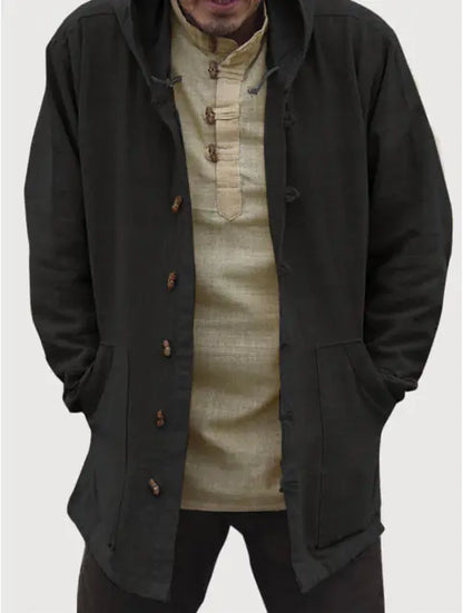Retro Hooded Long Sleeve Casual Jacket in Solid Color