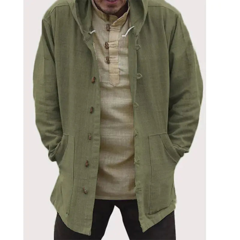 Retro Hooded Long Sleeve Casual Jacket in Solid Color