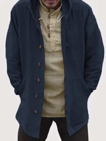 Retro Hooded Long Sleeve Casual Jacket in Solid Color