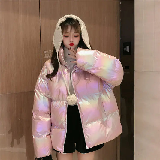 Thick Cotton Winter Jacket for Women - Stylish Rainbow Coat