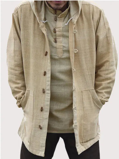 Retro Hooded Long Sleeve Casual Jacket in Solid Color