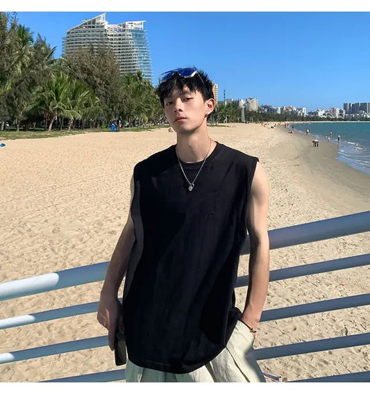 Trendy Men's Solid Color Sleeveless Sports T-shirt