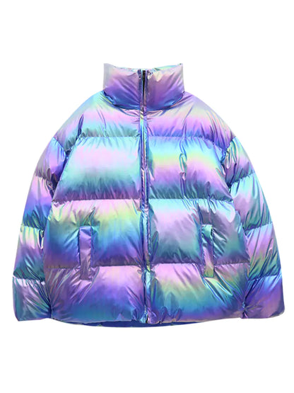 Thick Cotton Winter Jacket for Women - Stylish Rainbow Coat