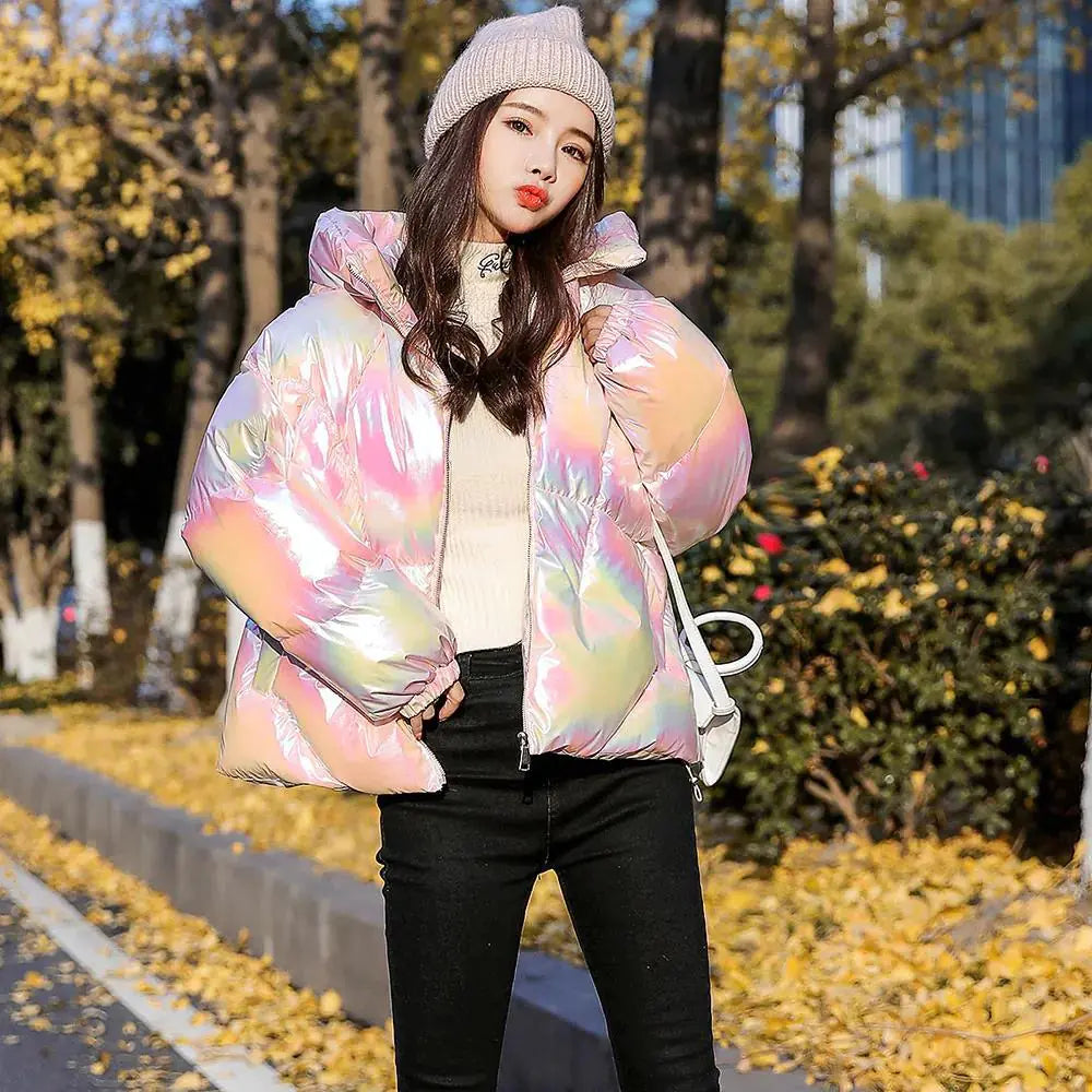 Thick Cotton Winter Jacket for Women - Stylish Rainbow Coat