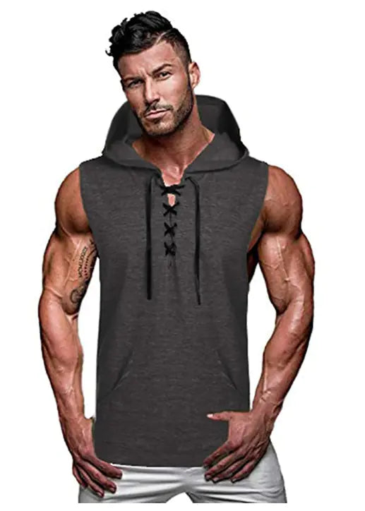 2023 Men's Casual Hooded Solid Color Sleeveless Vest