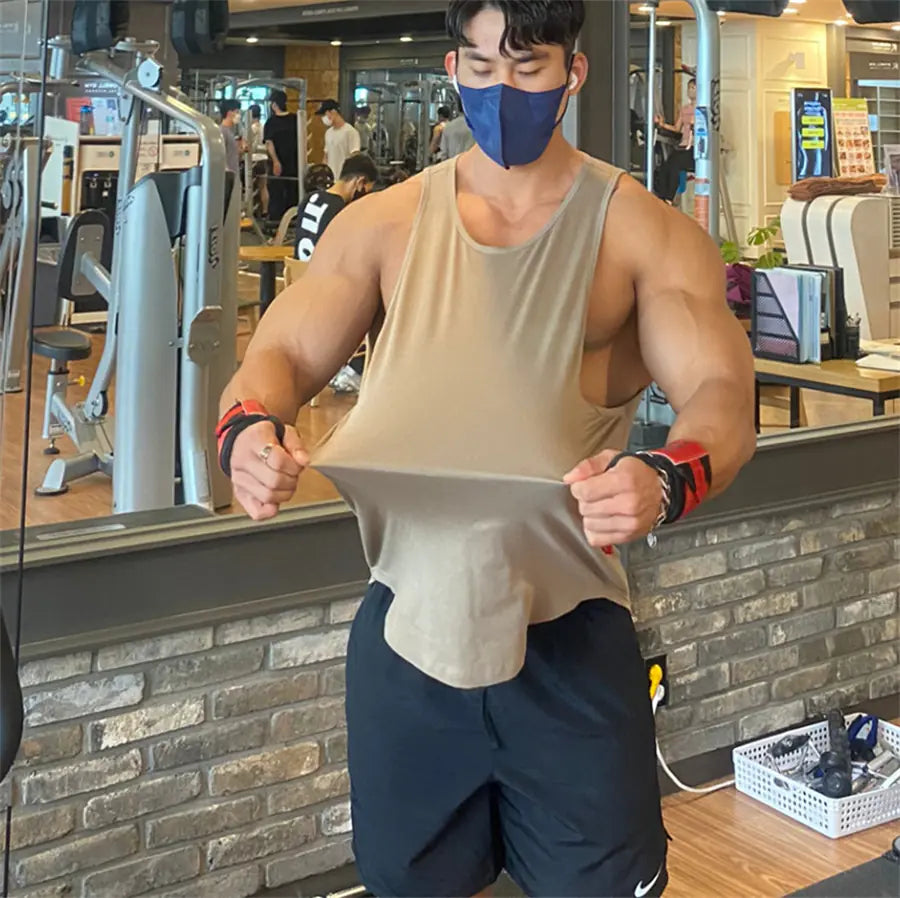 Men's Solid Color Muscle Fitness Sleeveless Training Vest