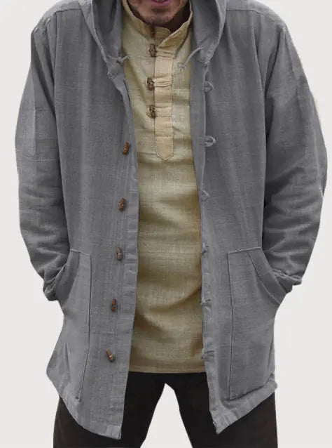 Retro Hooded Long Sleeve Casual Jacket in Solid Color