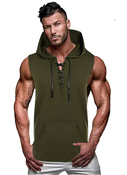2023 Men's Casual Hooded Solid Color Sleeveless Vest