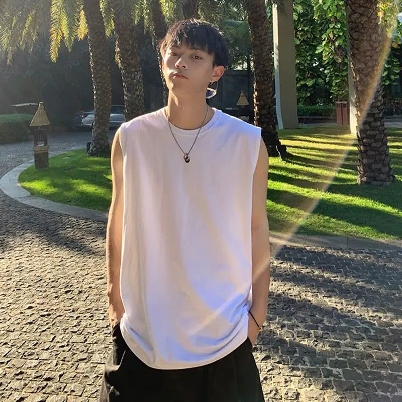 Trendy Men's Solid Color Sleeveless Sports T-shirt