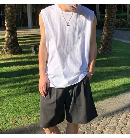 Trendy Men's Solid Color Sleeveless Sports T-shirt