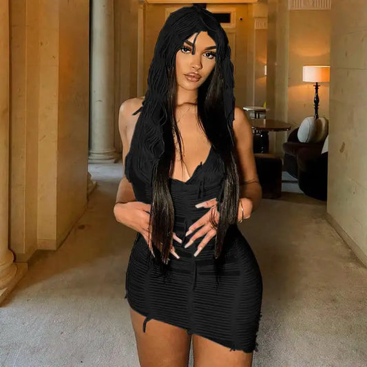 Solid Color Casual Sleeveless Hooded Tassel Dress